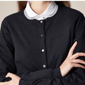 J.CREW Women’s Jules Lace-Collar Cotton Shirt 12 White Peter Pan Collar NWT